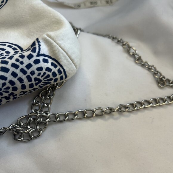 Donna Dixon Handbag Purse Blue Shoulder Crossbody Chain Straps Canvas Kiss Clasp - Picture 6 of 16